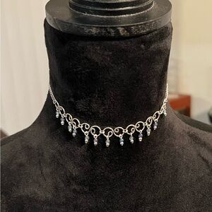 Elegant Silver toned Choker Necklace with Blue Accents